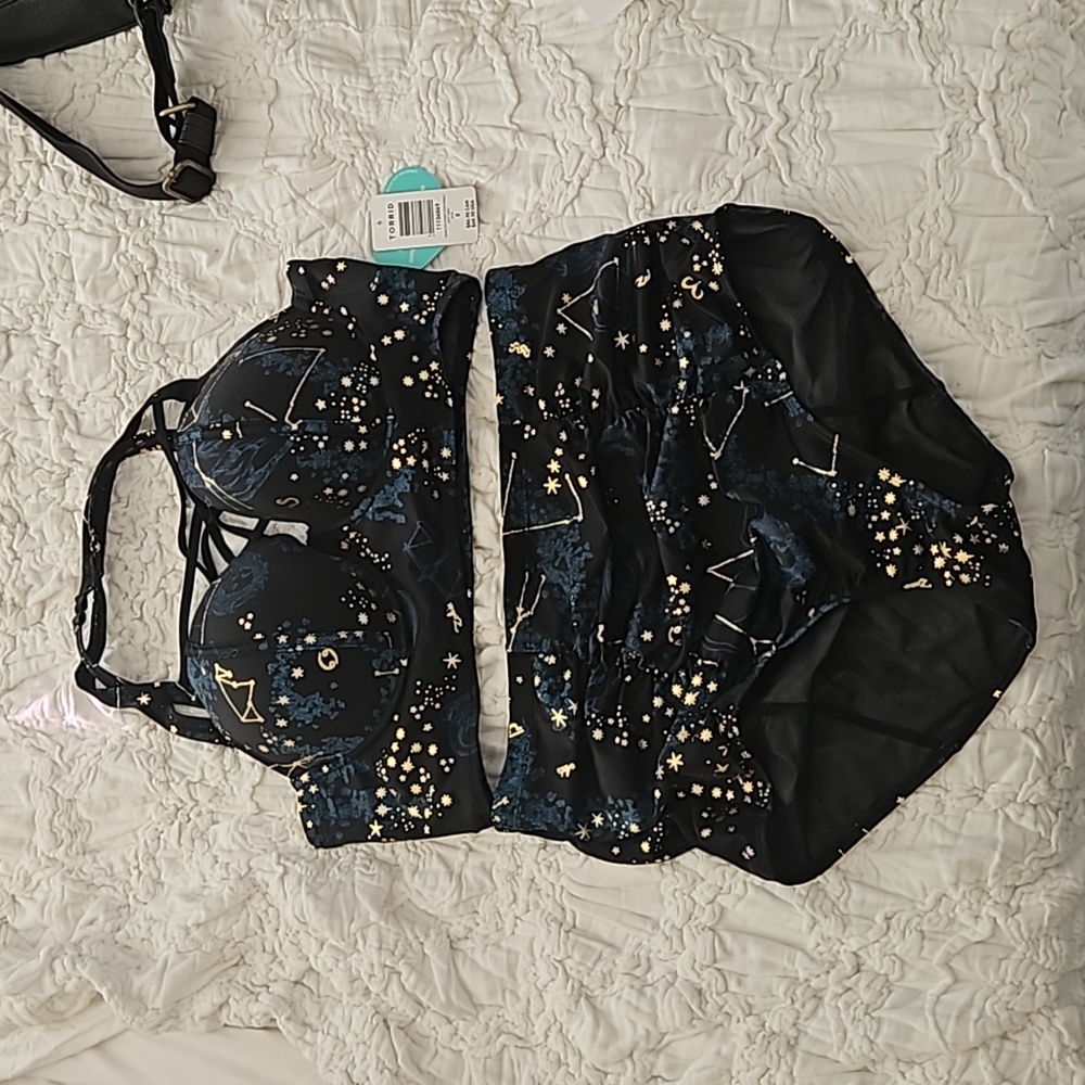 Torrid Astrological Signs Navy Gold Two Piece Strappy High Waist Bikini